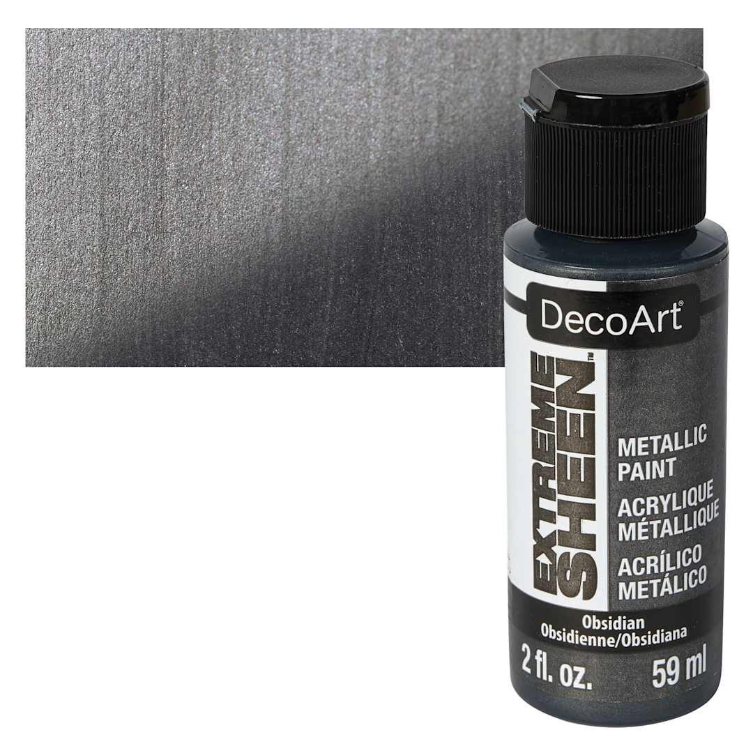 Open in modal - DecoArt Extreme Sheen Metallic Acrylic Paint - Obsidian, 2 oz bottle and swatch