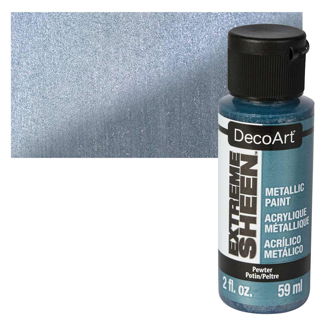 Open in modal - DecoArt Extreme Sheen Metallic Acrylic Paint - Pewter, 2 oz bottle and swatch