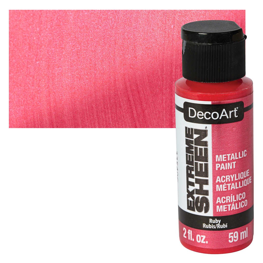 Open in modal - DecoArt Extreme Sheen Metallic Acrylic Paint - Ruby, 2 oz bottle and swatch