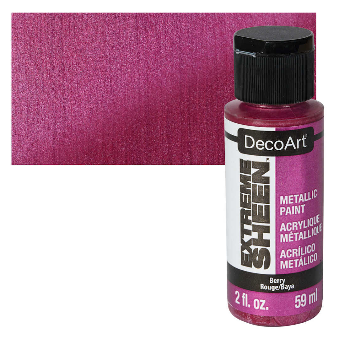 Open in modal - DecoArt Extreme Sheen Metallic Acrylic Paint - Berry, 2 oz bottle and swatch