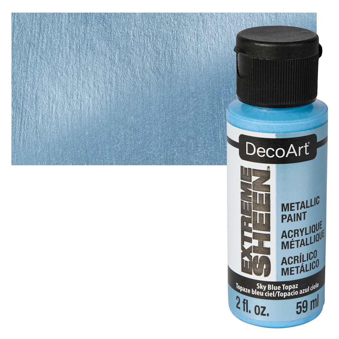 Open in modal - DecoArt Extreme Sheen Metallic Acrylic Paint - Sky Blue Topaz, 2 oz bottle and swatch