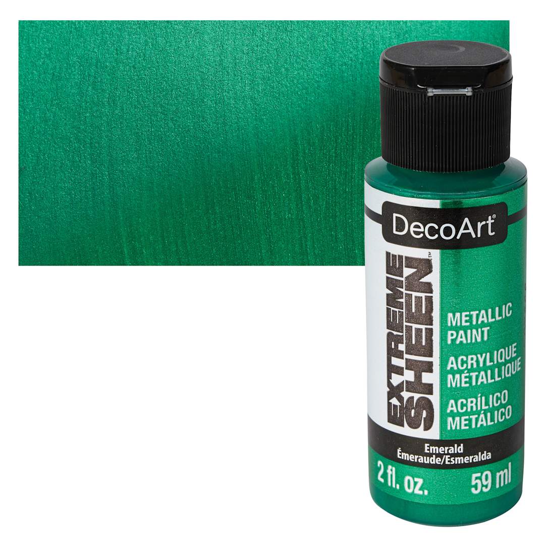 Open in modal - DecoArt Extreme Sheen Metallic Acrylic Paint - Emerald, 2 oz bottle and swatch