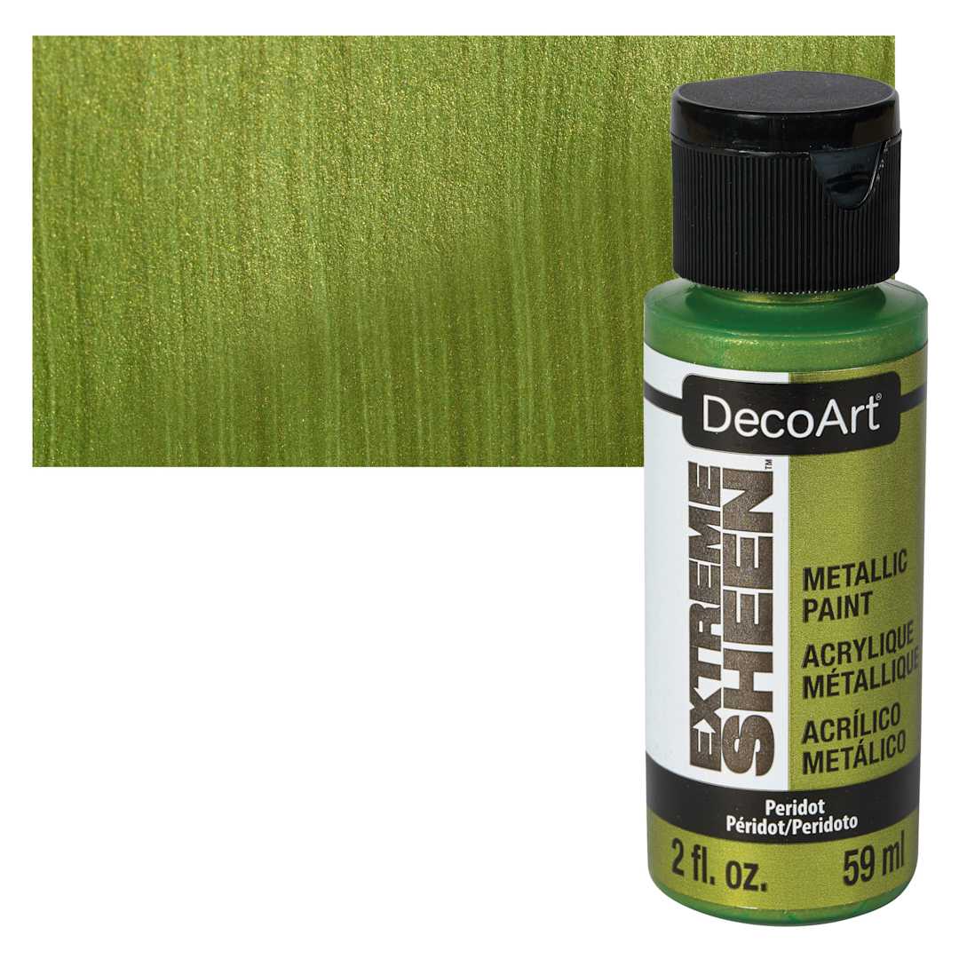 Open in modal - DecoArt Extreme Sheen Metallic Acrylic Paint - Peridot, 2 oz bottle and swatch