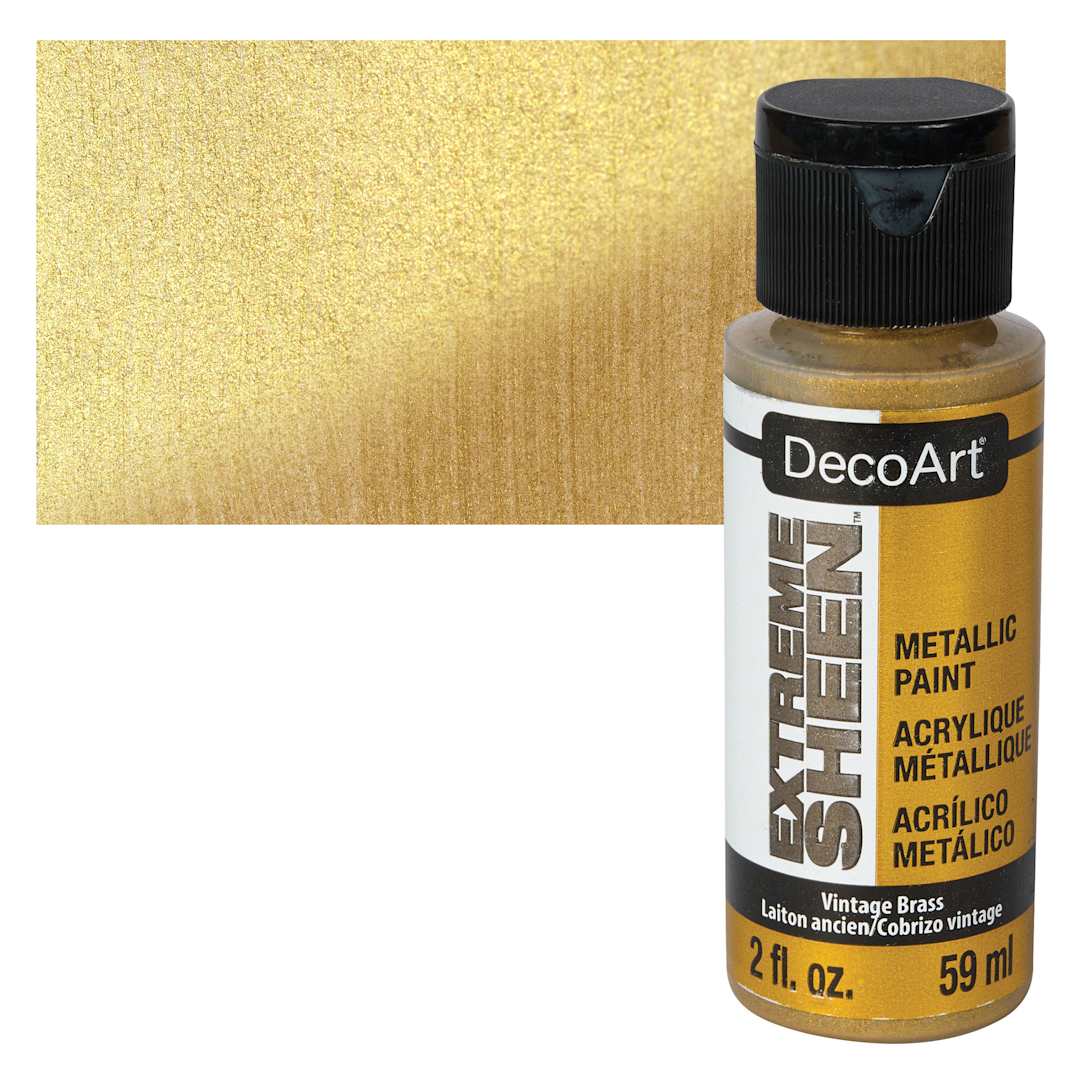 Open in modal - DecoArt Extreme Sheen Metallic Acrylic Paint - Vintage Brass, 2 oz bottle and swatch