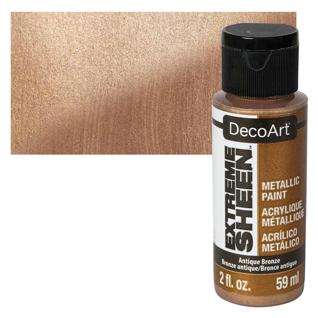 Open in modal - DecoArt Extreme Sheen Metallic Acrylic Paint - Antique Bronze, 2 oz bottle and swatch