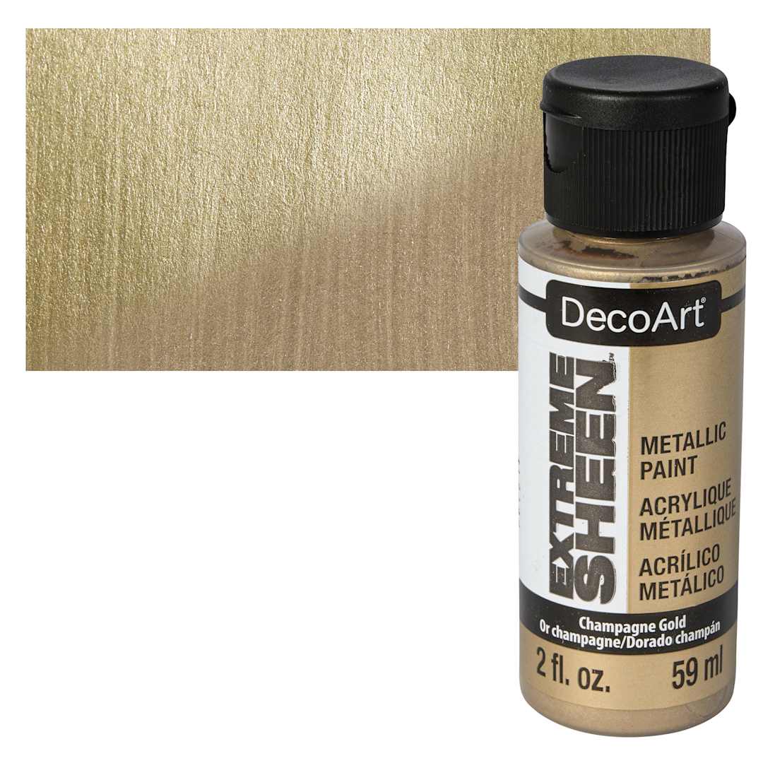 Open in modal - DecoArt Extreme Sheen Metallic Acrylic Paint - Champagne Gold, 2 oz bottle and swatch