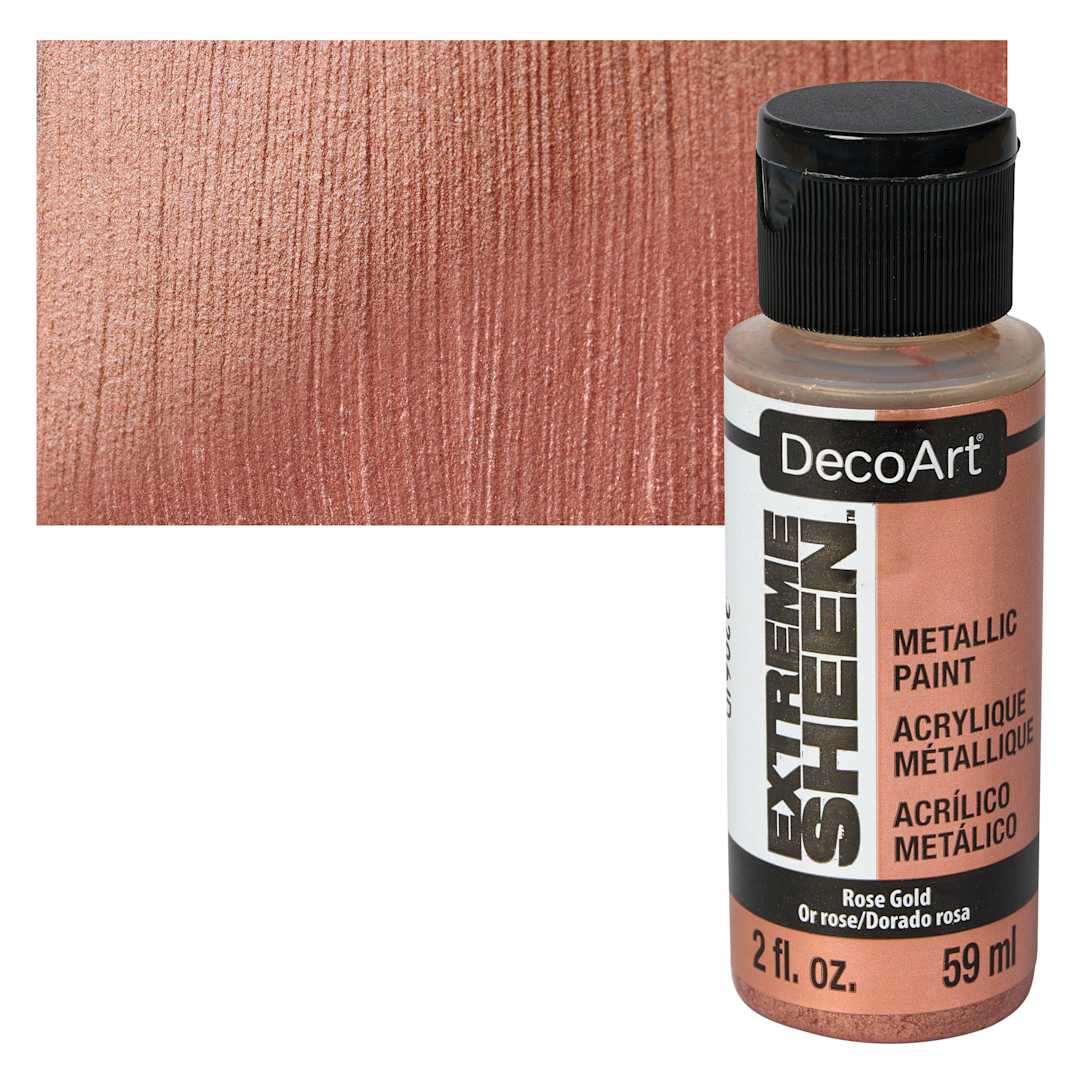 Open in modal - DecoArt Extreme Sheen Metallic Acrylic Paint - Rose Gold, 2 oz bottle and swatch