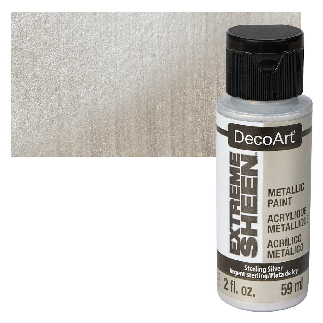 Open in modal - DecoArt Extreme Sheen Metallic Acrylic Paint - Sterling Silver, 2 oz bottle and swatch