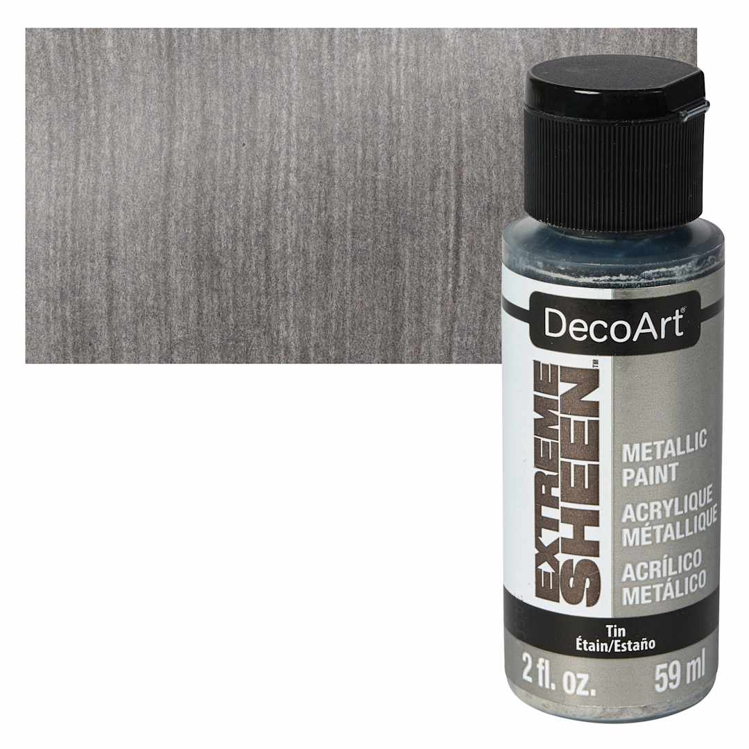 Open in modal - DecoArt Extreme Sheen Metallic Acrylic Paint - Tin, 2 oz bottle and swatch
