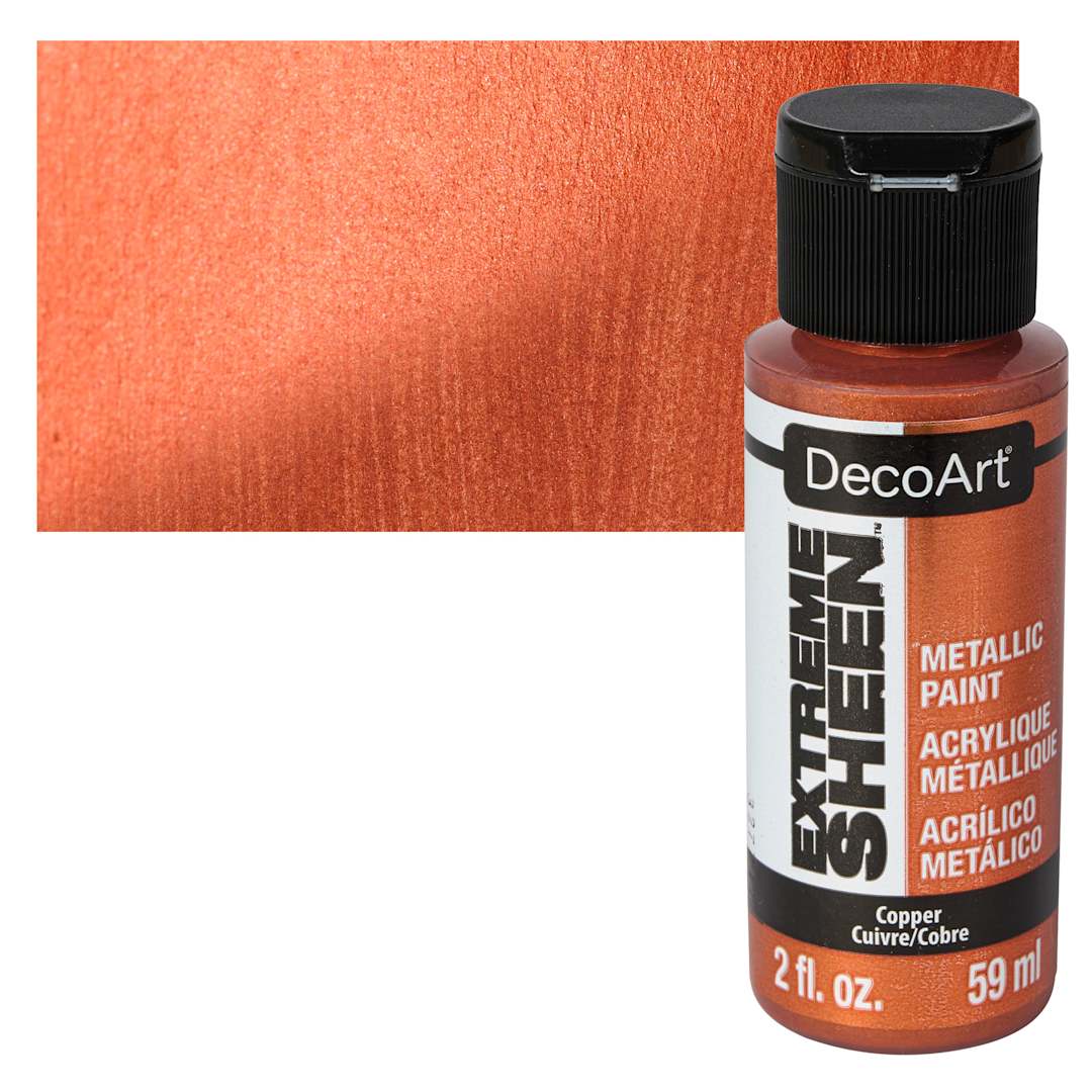 Open in modal - DecoArt Extreme Sheen Metallic Acrylic Paint - Copper, 2 oz bottle and swatch