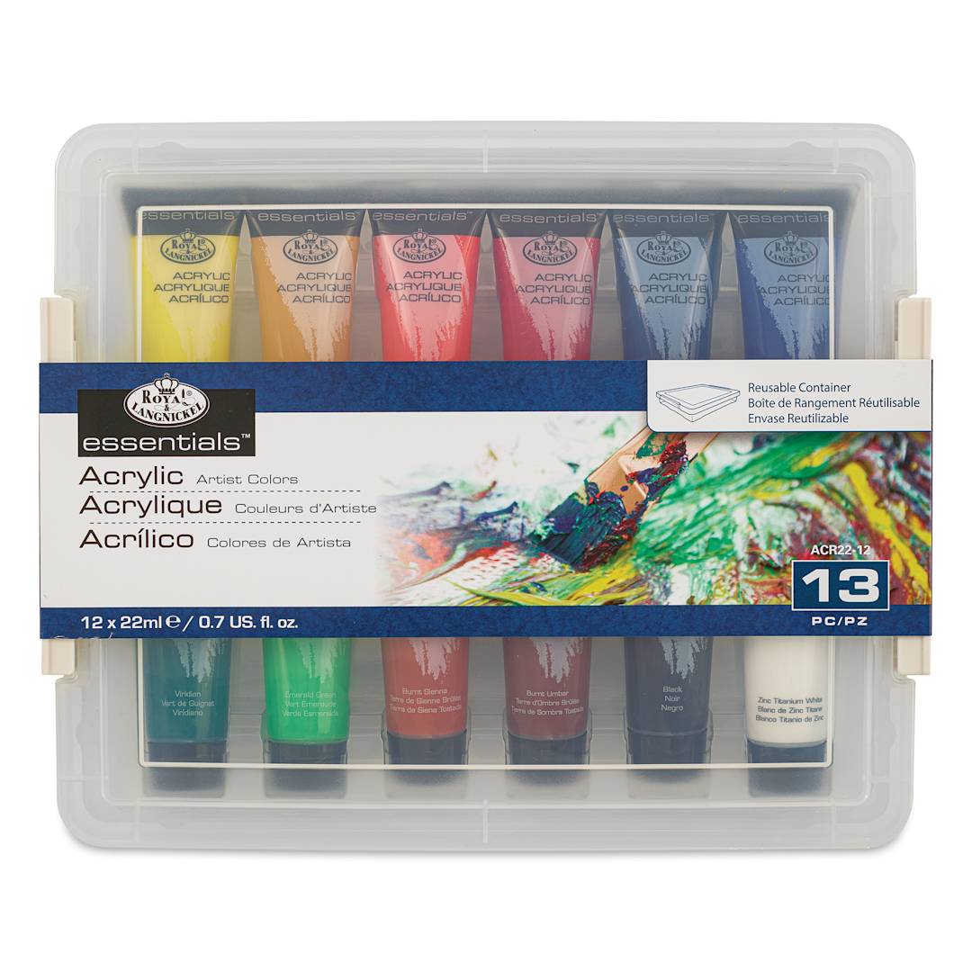 Open in modal - Royal & Langnickel Essentials Acrylic Paint - Assorted Colors, Set of 12, 22 ml front of package