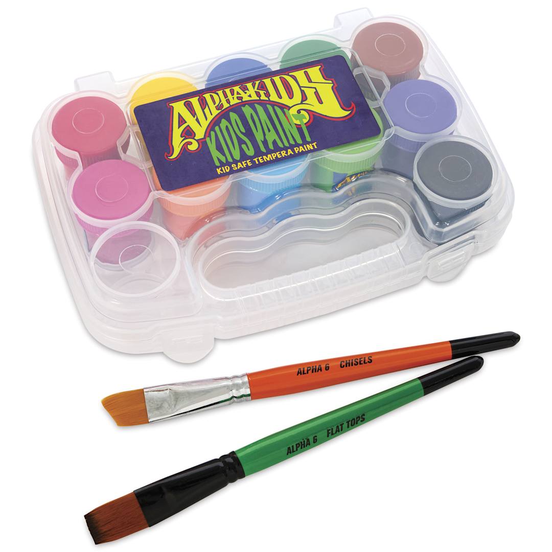 Open in modal - Alpha6 AlphaKids Premium Tempera Paints includes 11 paints, two brushes, and a case