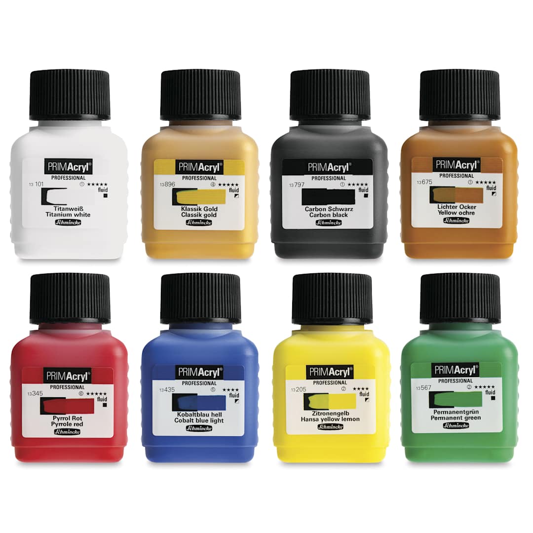 Open in modal - Schmincke Primacryl Professional Fluid Acrylic - Set of 8, Intro Colors, 50 ml