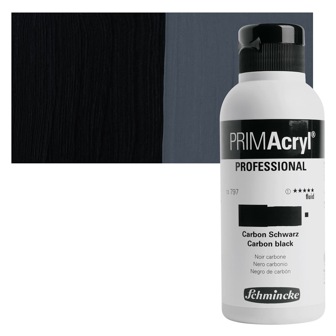 Open in modal - Schmincke Primacryl Professional Fluid Acrylic - Carbon Black, 250 ml bottle and swatch