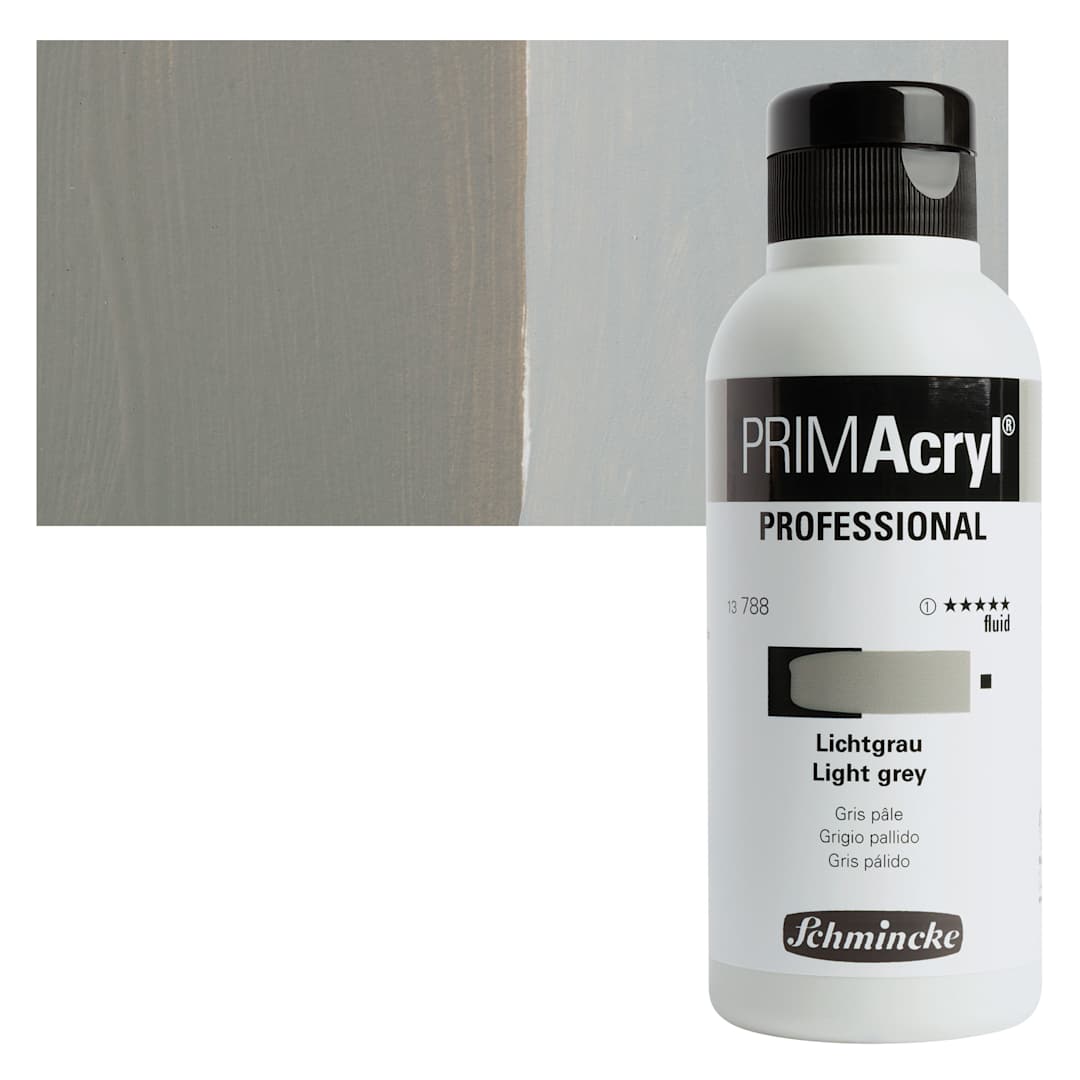 Open in modal - Schmincke Primacryl Professional Fluid Acrylic - Light Grey, 250 ml bottle and swatch