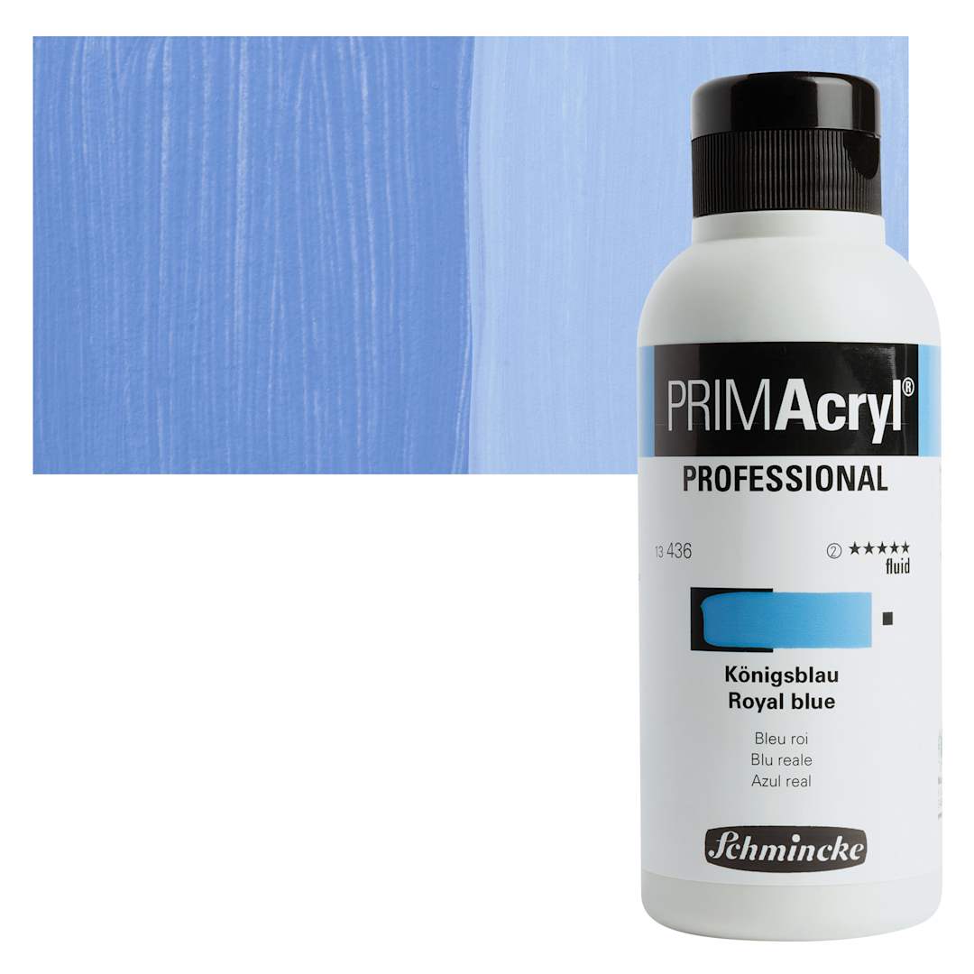 Open in modal - Schmincke Primacryl Professional Fluid Acrylic - Royal Blue, 250 ml bottle and swatch