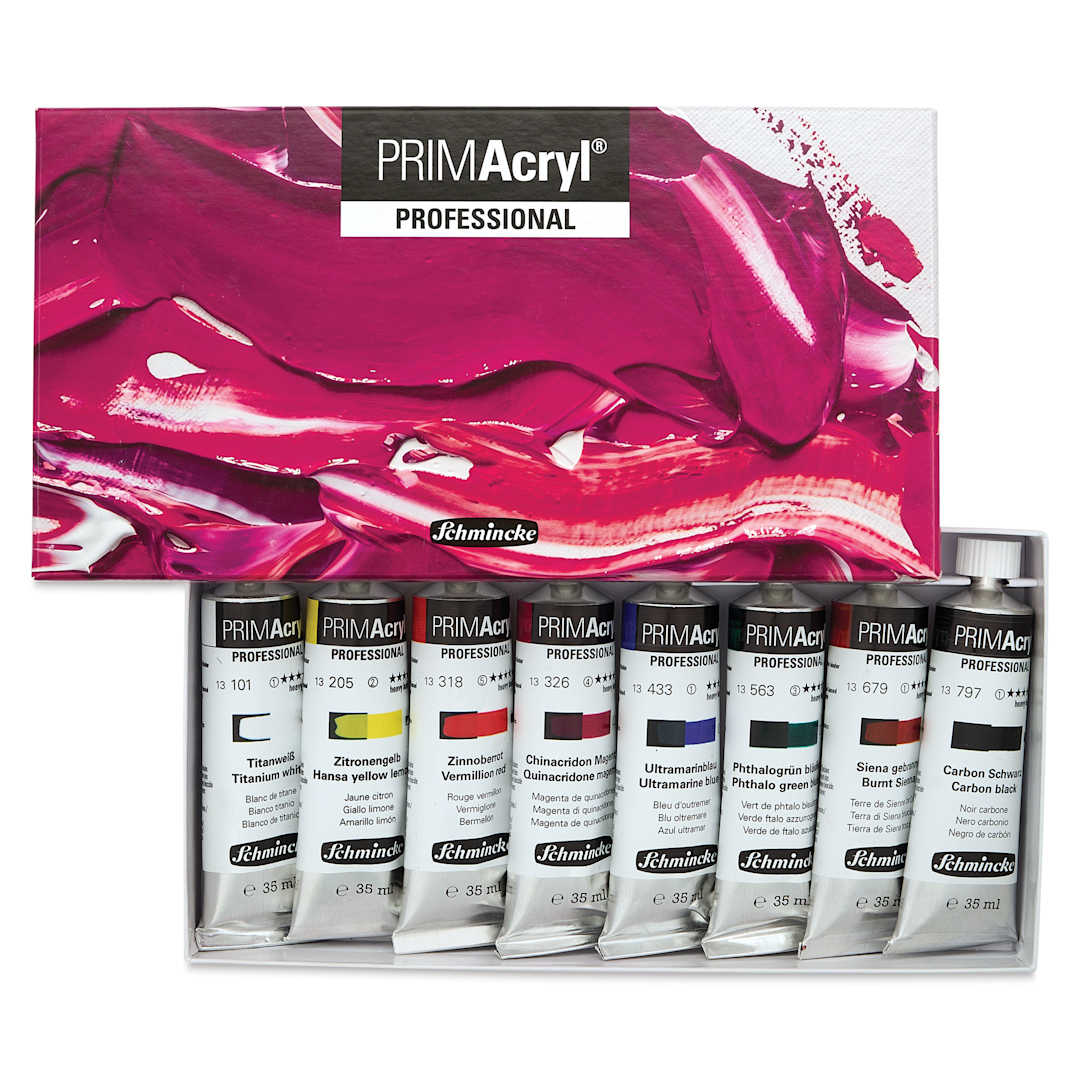 Open in modal - Schmincke Primacryl Professional Acrylic Paint - Set of 8, Assorted, 35 ml Tubes