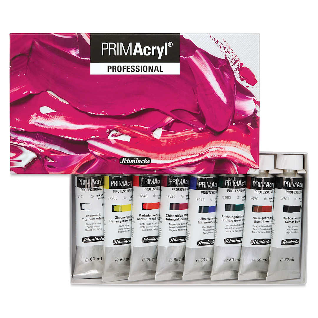 Open in modal - Schmincke Primacryl Professional Acrylic Paint - Set of 8, Assorted, 60 ml Tubes