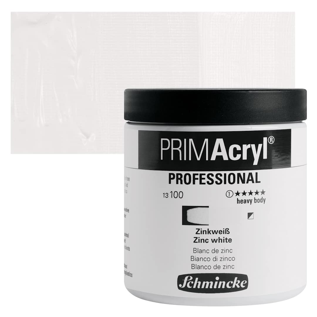 Open in modal - Schmincke Primacryl Professional Acrylic Paint - Zinc White, 237 ml Jar and swatch