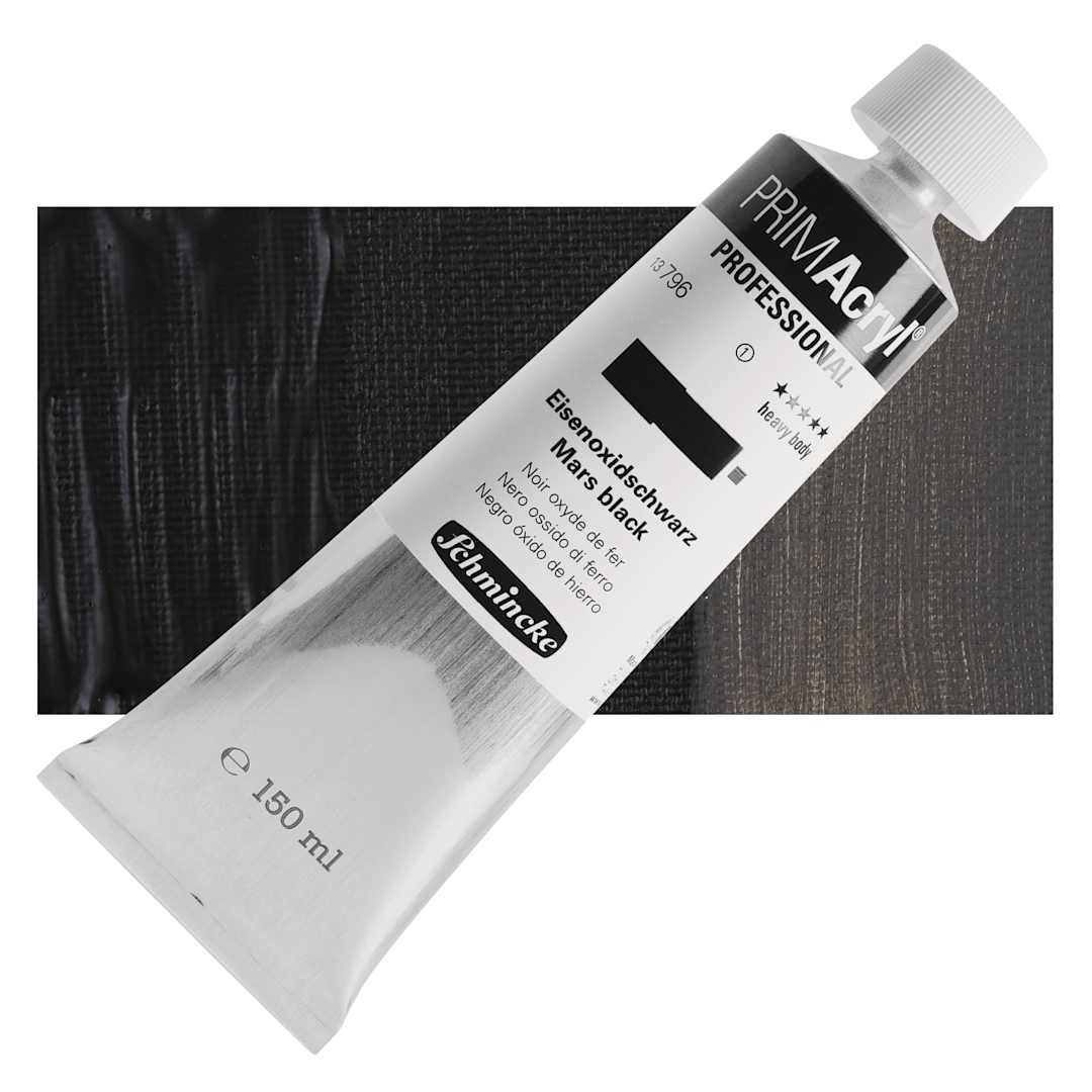 Open in modal - Schmincke Primacryl Professional Acrylic Paint - Mars Black, 150 ml Tube and swatch