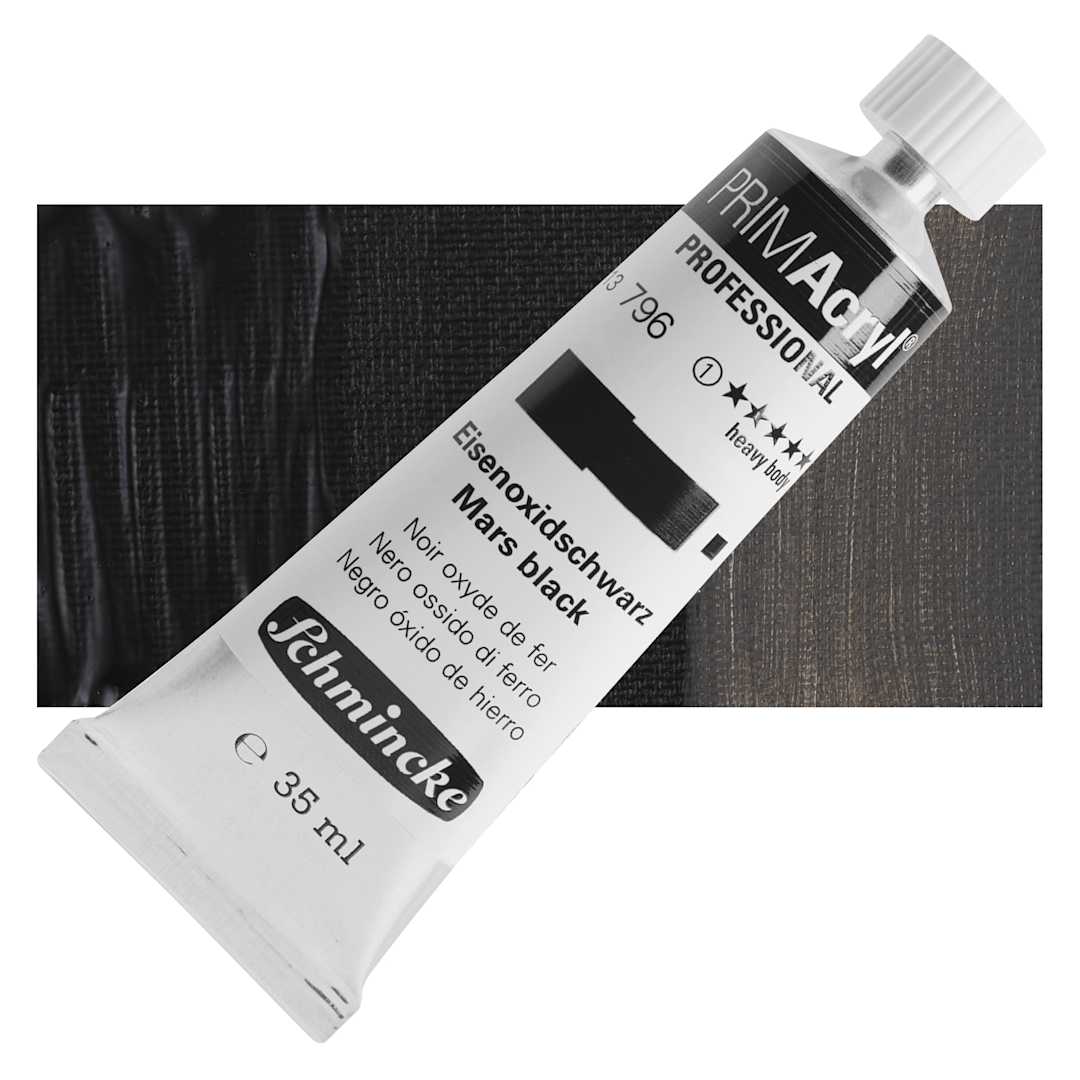 Open in modal - Schmincke Primacryl Professional Acrylic Paint - Mars Black, 35 ml Tube and swatch