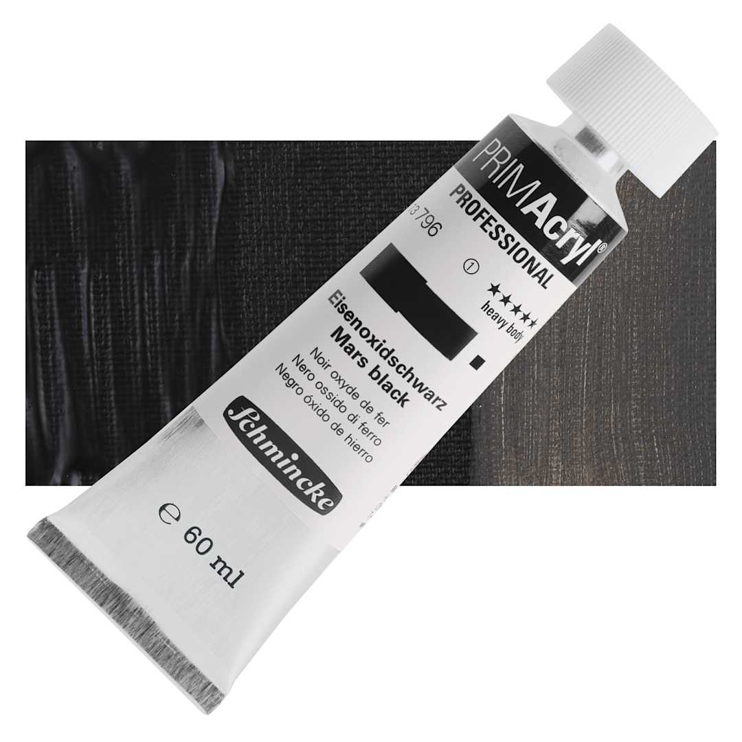 Open in modal - Schmincke Primacryl Professional Acrylic Paint - Mars Black, 60 ml Tube and swatch