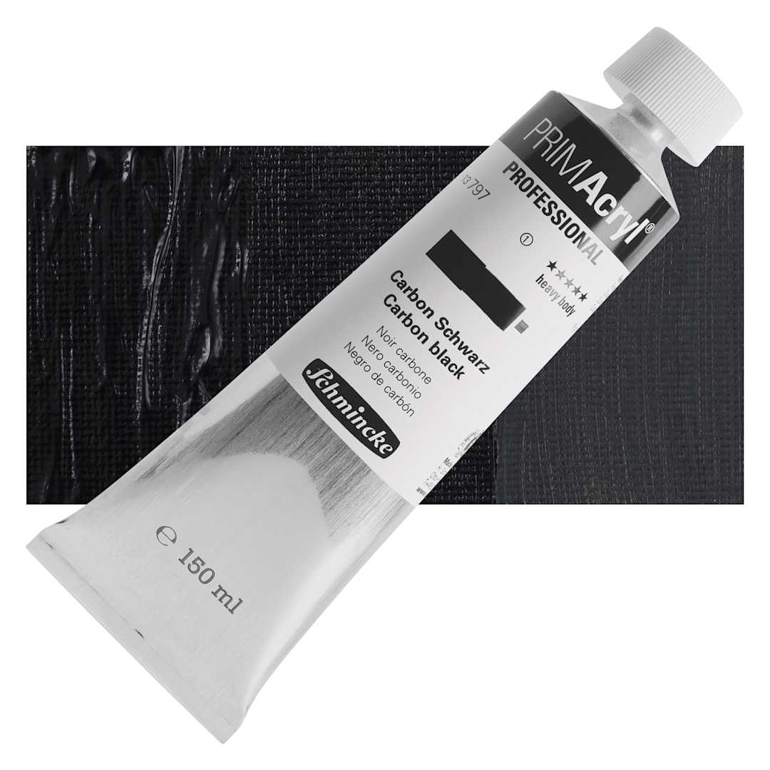 Open in modal - Schmincke Primacryl Professional Acrylic Paint - Carbon Black, 150 ml Tube and swatch