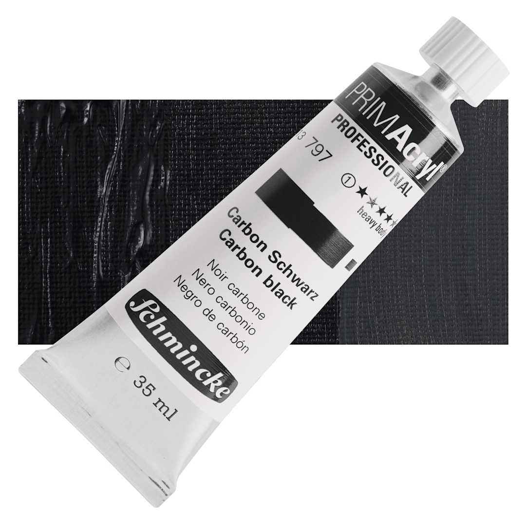 Open in modal - Schmincke Primacryl Professional Acrylic Paint - Carbon Black, 35 ml Tube and swatch