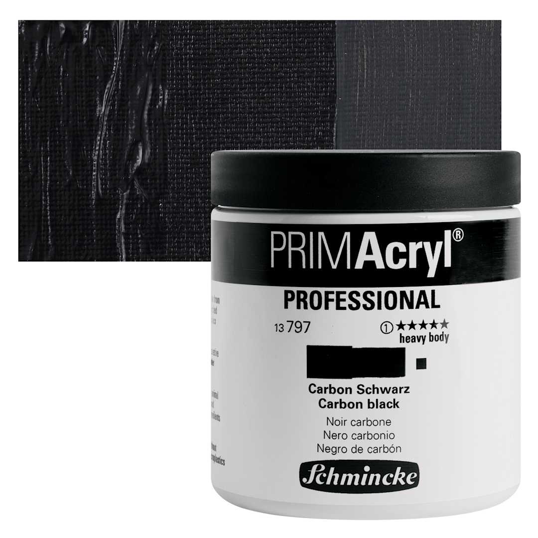 Open in modal - Schmincke Primacryl Professional Acrylic Paint - Carbon Black, 237 ml Jar and swatch