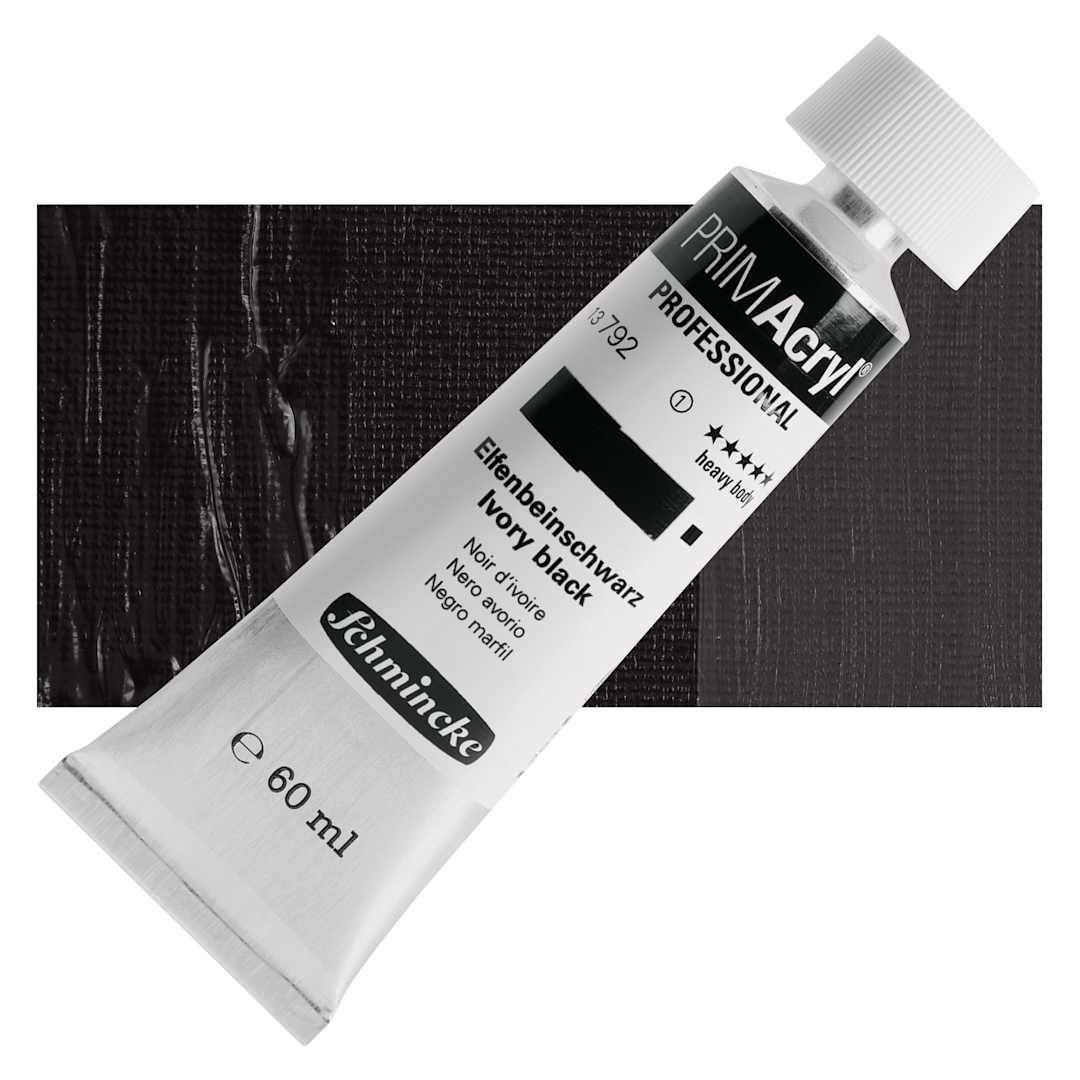 Open in modal - Schmincke Primacryl Professional Acrylic Paint - Ivory Black, 60 ml Tube and swatch