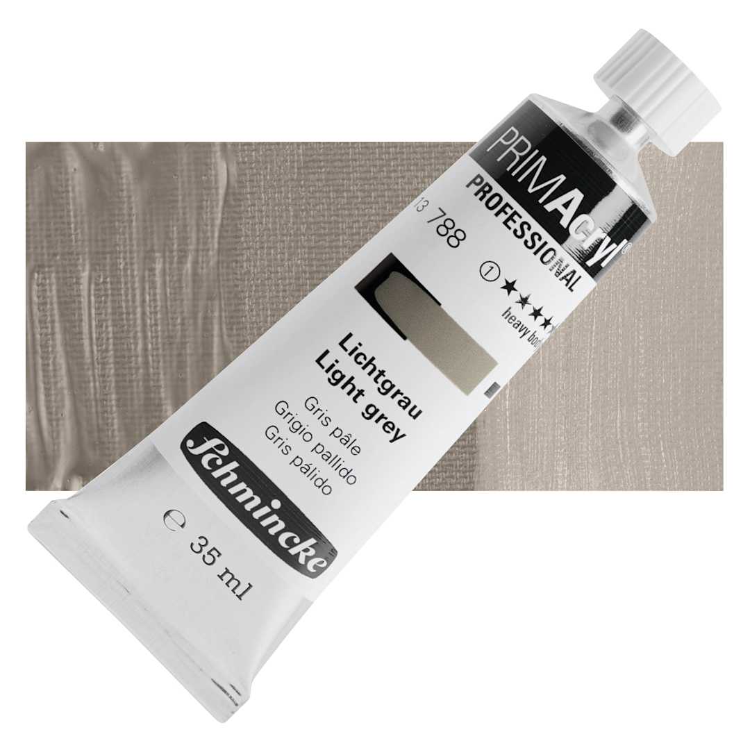 Open in modal - Schmincke Primacryl Professional Acrylic Paint - Light Grey, 35 ml Tube and swatch