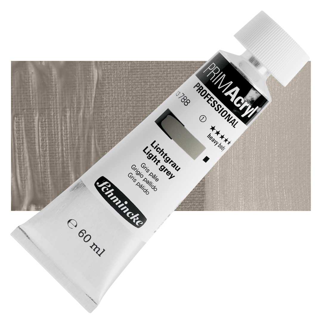 Open in modal - Schmincke Primacryl Professional Acrylic Paint - Light Grey, 60 ml Tube and swatch