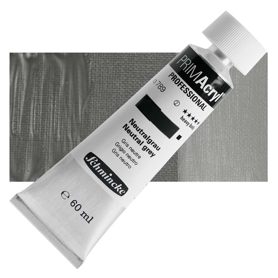 Open in modal - Schmincke Primacryl Professional Acrylic Paint - Neutral Grey, 60 ml Tube and swatch