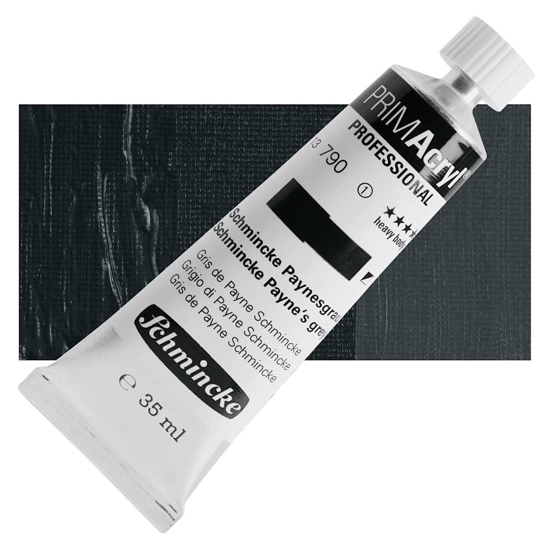 Open in modal - Schmincke Primacryl Professional Acrylic Paint - Schmincke Payne's Grey, 35 ml Tube and swatch