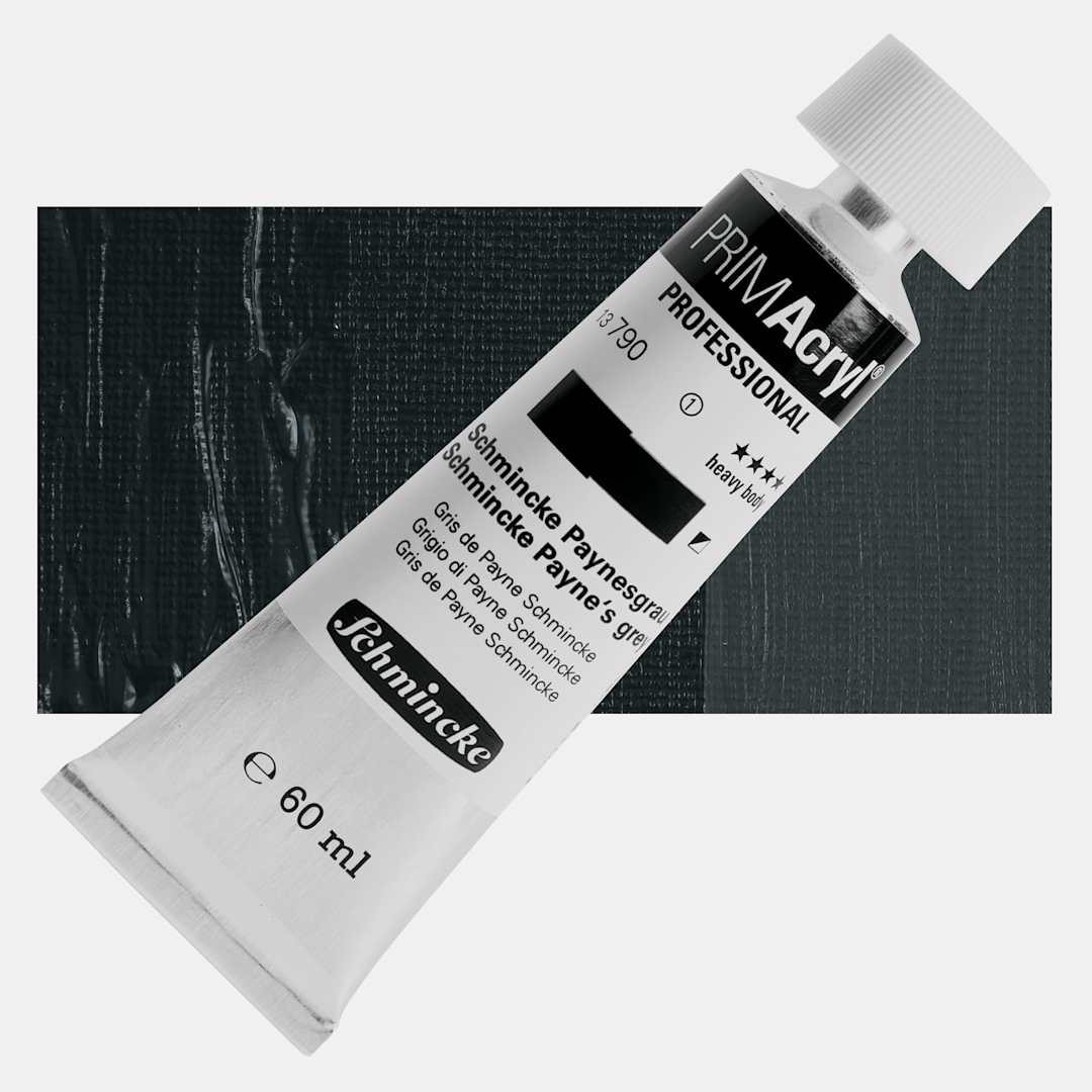 Open in modal - Schmincke Primacryl Professional Acrylic Paint - Schmincke Payne's Grey, 60 ml Tube and swatch
