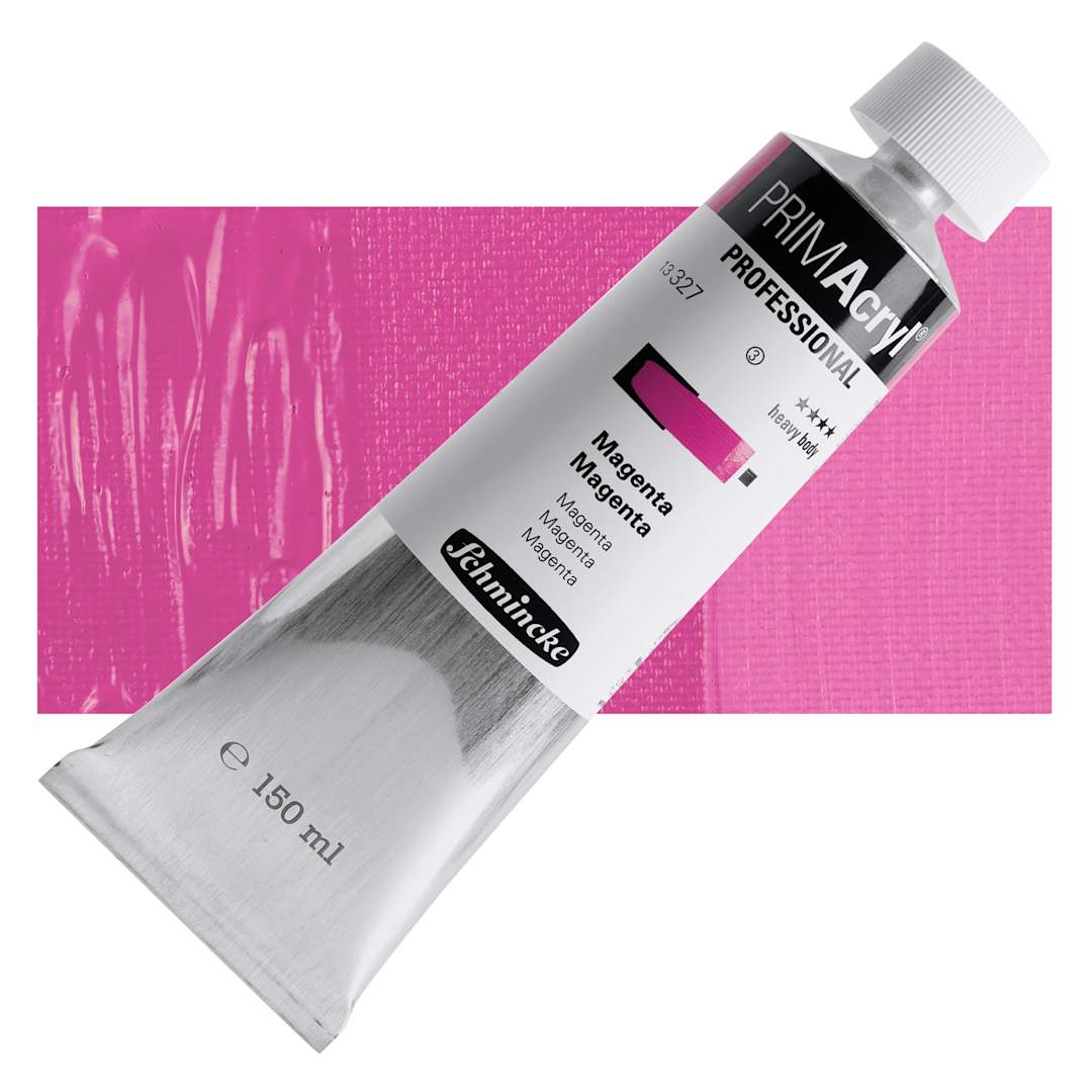 Open in modal - Schmincke Primacryl Professional Acrylic Paint - Magenta, 150 ml Tube and swatch