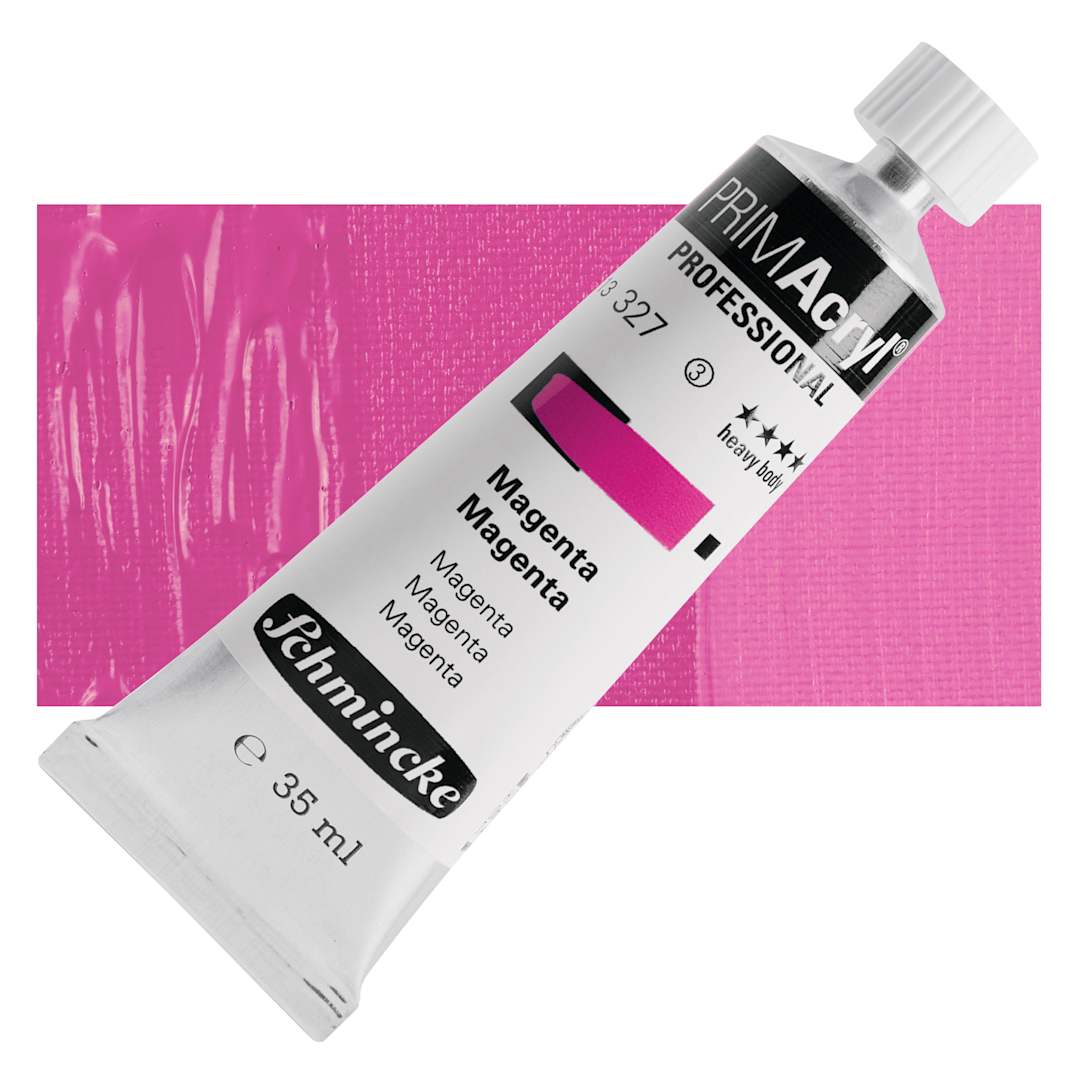 Open in modal - Schmincke Primacryl Professional Acrylic Paint - Magenta, 35 ml Tube and swatch