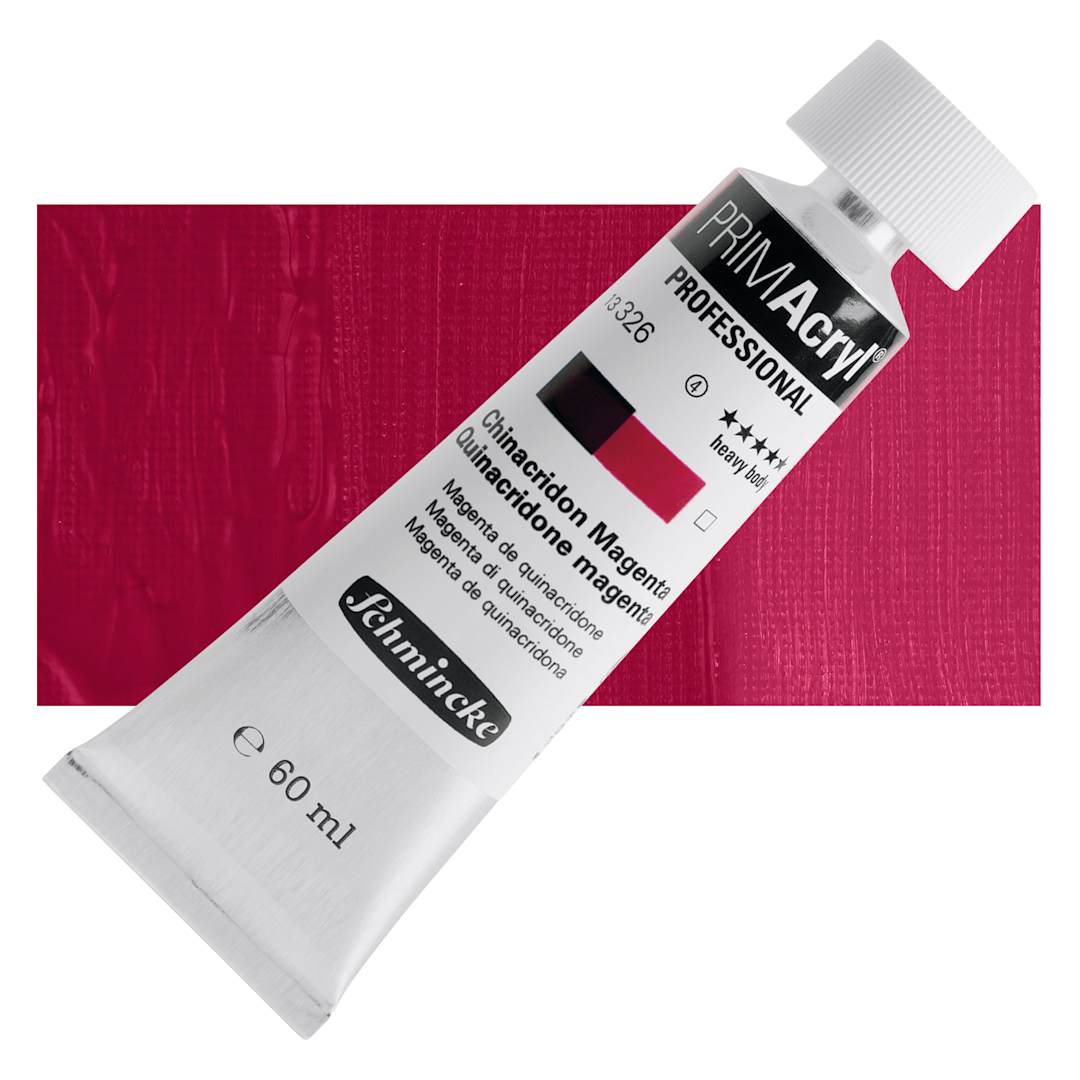 Open in modal - Schmincke Primacryl Professional Acrylic Paint - Quinacridone Magenta, 60 ml Tube and swatch