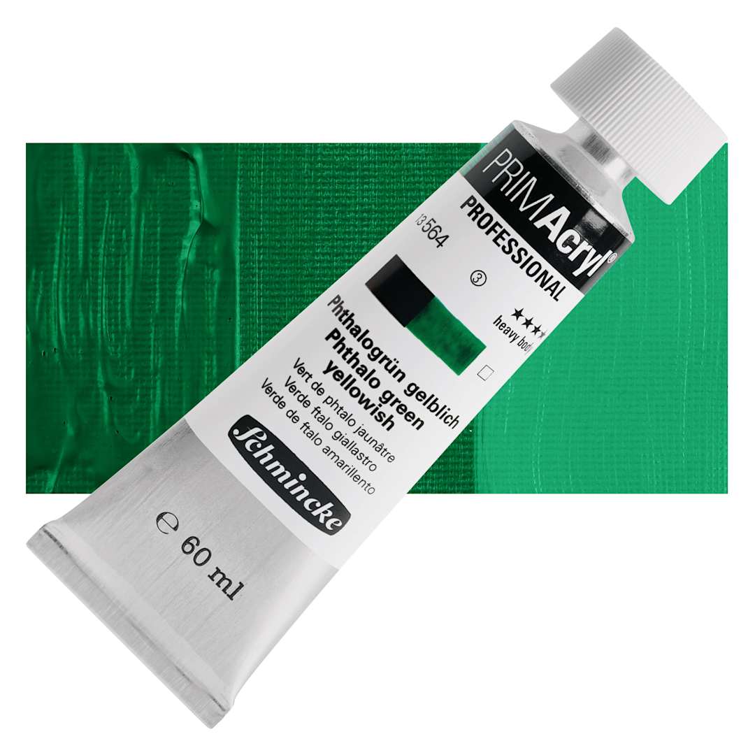 Open in modal - Schmincke Primacryl Professional Acrylic Paint - Phthalo Green Yellowish, 60 ml Tube and swatch