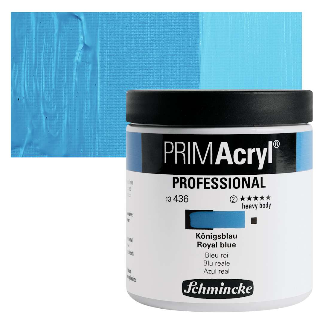 Open in modal - Schmincke Primacryl Professional Acrylic Paint - Royal Blue, 237 ml Jar and swatch