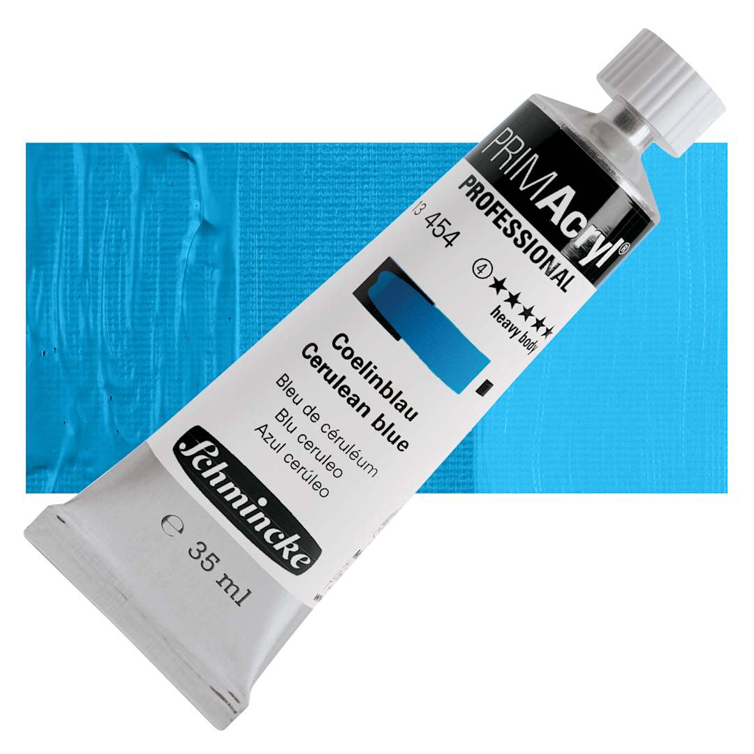 Open in modal - Schmincke Primacryl Professional Acrylic Paint - Cerulean Blue, 35 ml Tube and swatch