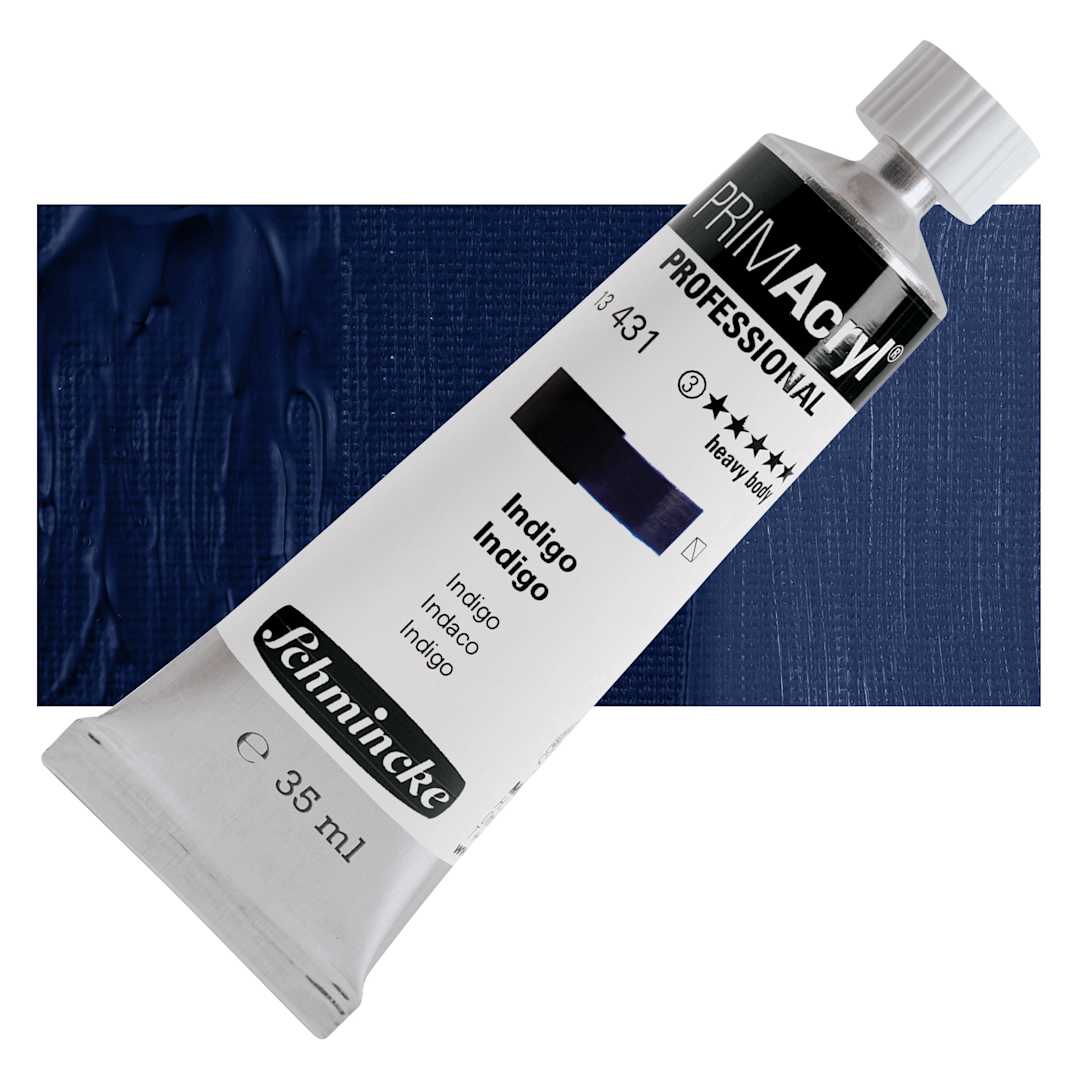 Open in modal - Schmincke Primacryl Professional Acrylic Paint - Indigo, 35 ml Tube and swatch