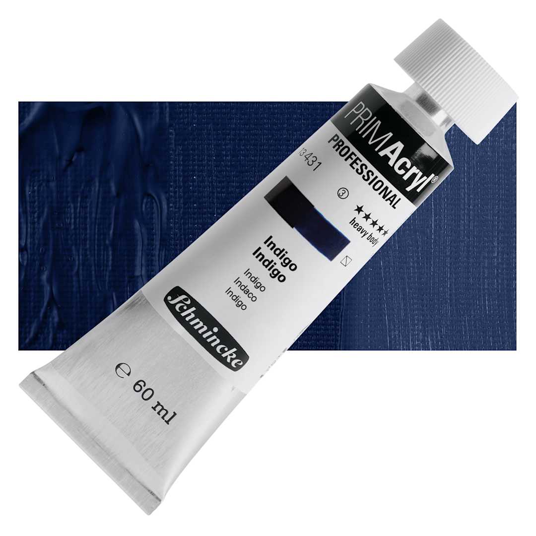 Open in modal - Schmincke Primacryl Professional Acrylic Paint - Indigo, 60 ml Tube and swatch