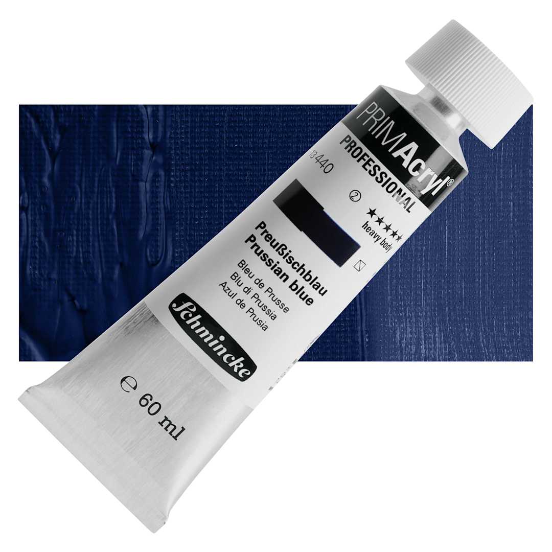 Open in modal - Schmincke Primacryl Professional Acrylic Paint - Prussian Blue, 60 ml Tube and swatch