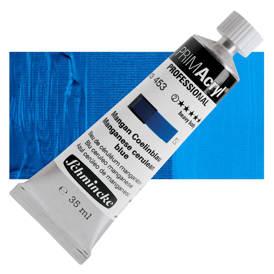 Open in modal - Schmincke Primacryl Professional Acrylic Paint - Manganese Cerulean Blue, 35 ml Tube and swatch