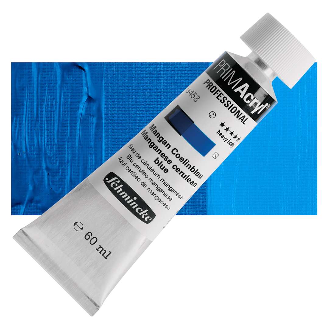 Open in modal - Schmincke Primacryl Professional Acrylic Paint - Manganese Cerulean Blue, 60 ml Tube and swatch