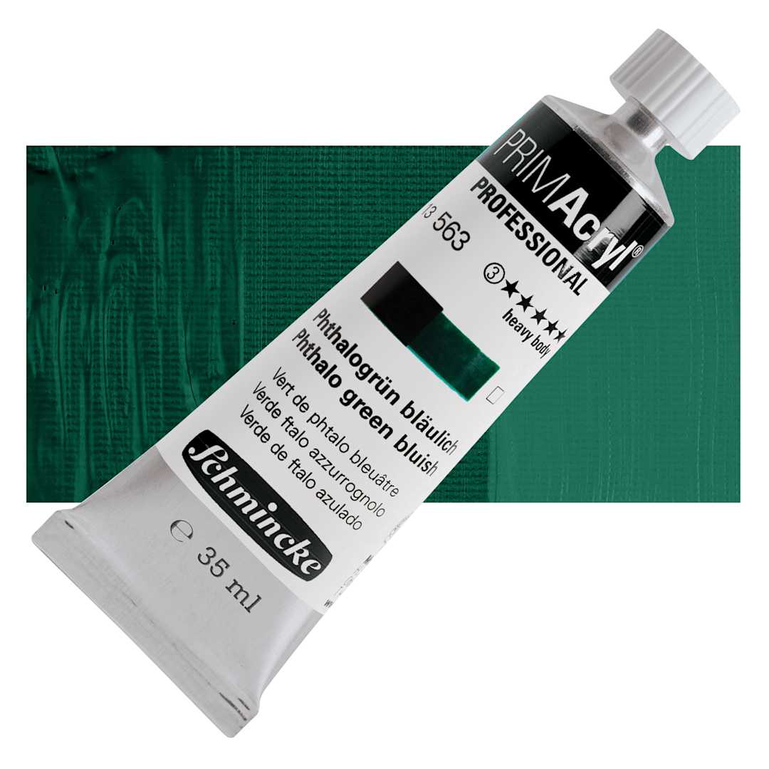 Open in modal - Schmincke Primacryl Professional Acrylic Paint - Phthalo Green Bluish, 35 ml Tube and swatch
