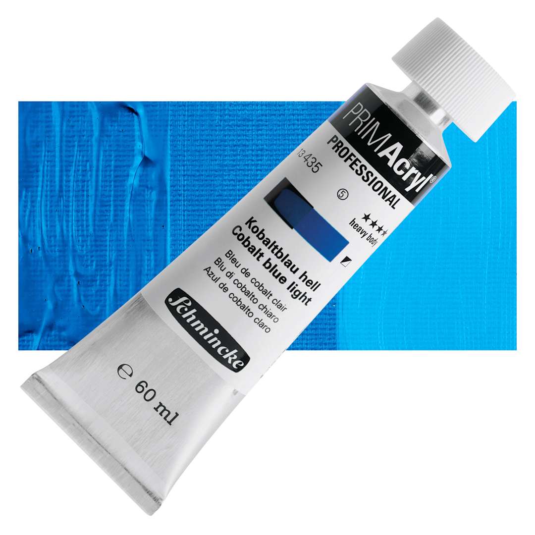 Open in modal - Schmincke Primacryl Professional Acrylic Paint - Cobalt Blue Light, 60 ml Tube and swatch