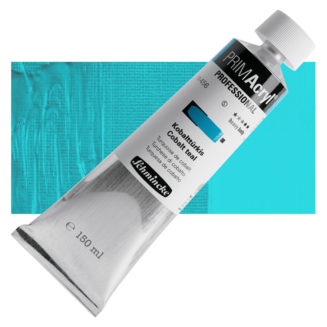 Open in modal - Schmincke Primacryl Professional Acrylic Paint - Cobalt Teal, 150 ml Tube and swatch