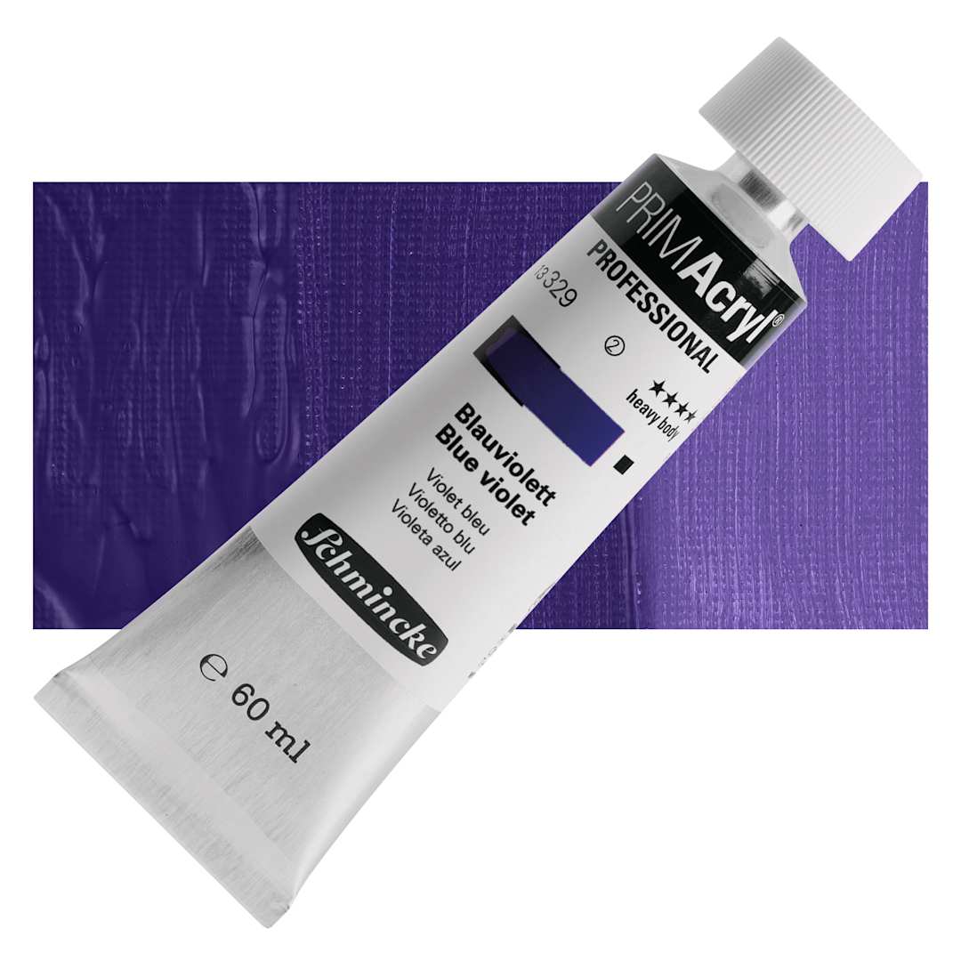 Open in modal - Schmincke Primacryl Professional Acrylic Paint - Blue Violet, 60 ml Tube and swatch